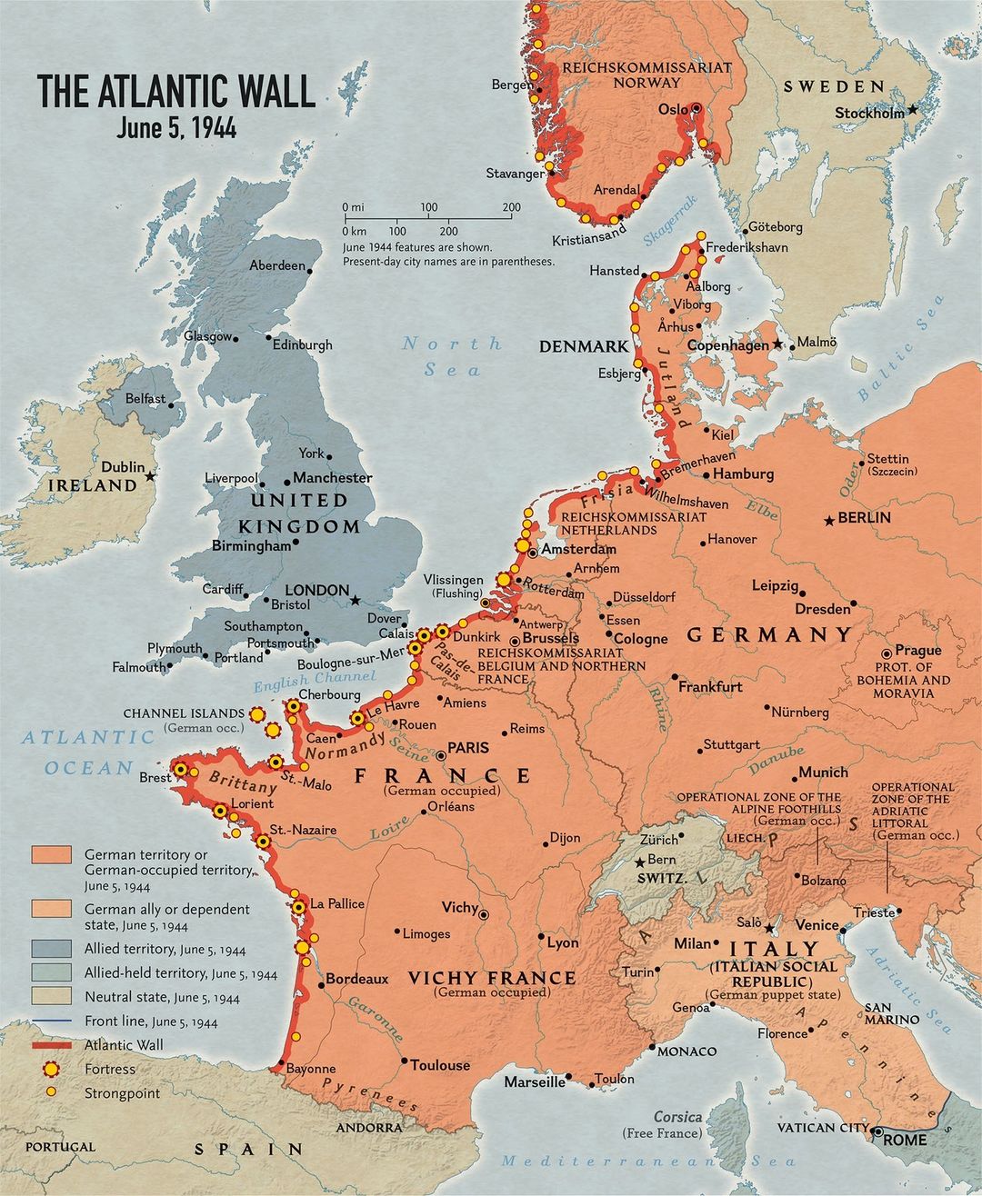 Wał Atlantycki – system umocnień ciągnących się na długości 3862 km wzdłuż zachodnich wybrzeży Europy, czerwiec 1944