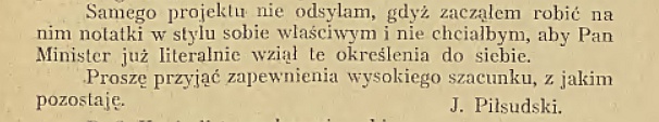 Zakończenie listu Józefa Piłsudskiego do Władysława Sikorskiego z 1924 r. Kiedyś to ludzie potrafili zelżyć kogoś z klasą