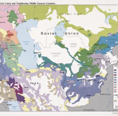 Mapa etniczna Azji Środkowej, w tym sowieckiej Azji Środkowej, 1987