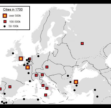 Największe miasta w 1700 roku w Europie, Afryce Północnej i Azji Zachodniej