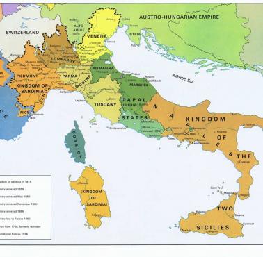 Mapa Półwyspu Apenińskiego w 1848 r.