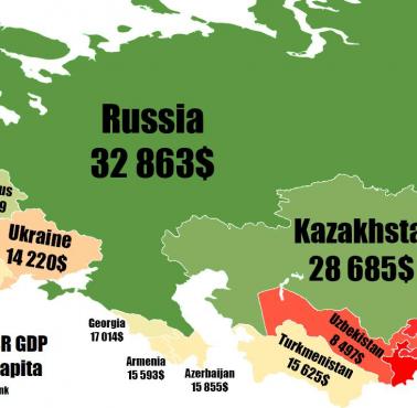PKB na mieszkańca (per capita) byłych republik radzieckich, 2021