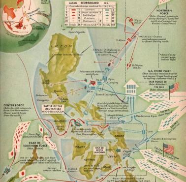 Bitwa w zatoce Leyte – największa w historii bitwa powietrzno-morska stoczona w dniach 23–26.10.1944 między Japonią, a USA