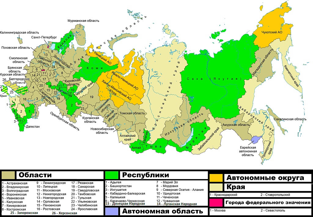 Federalne podmioty Rosji (rosyjska wikipedia)