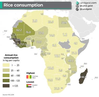 Konsumpcja ryżu w Afryce, 2019, FAO