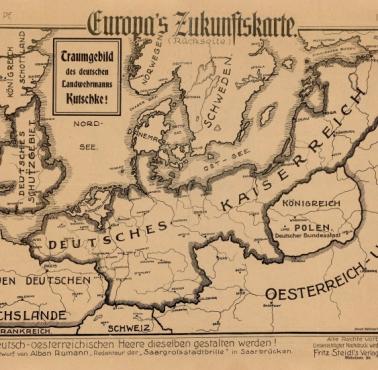Niemiecki plakat propagandowy z 1915 roku przedstawiający wizję Europy po zwycięstwie mocarstw centralnych
