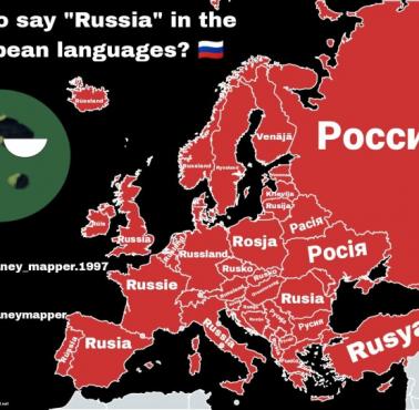 Słowo "Rosja" w różnych europejskich językach