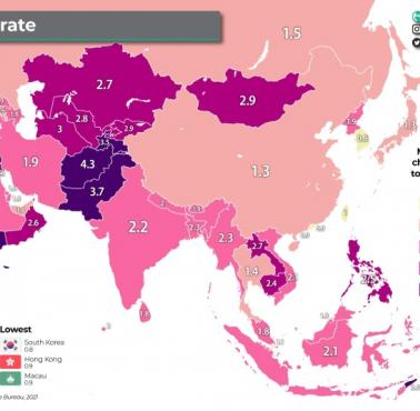 Współczynnik dzietności w Azji, 2021