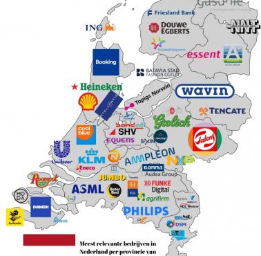 Najważniejsze holenderskie firmy według prowincji pochodzenia