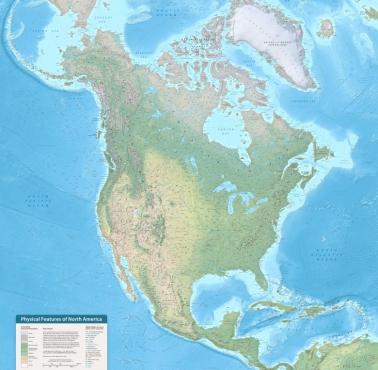 Topograficzna mapa Ameryki Północnej