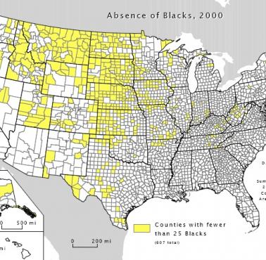 Hrabstwa w USA, gdzie czarnoskórych (Afroamerykanów) jest najmniej, 2000