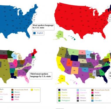 Drugi, trzeci, czwarty pod względem popularności język w poszczególnych stanach USA