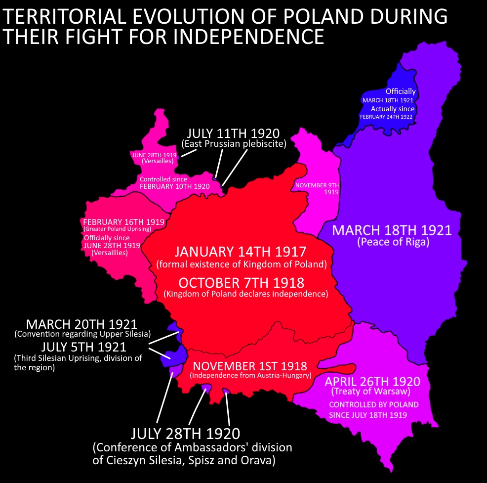 Ewolucja terytorialna Polski od jej utworzenia w 1917 r. do 1922 r.