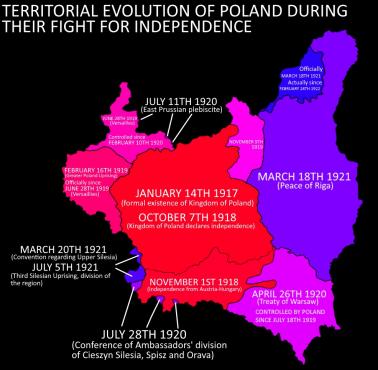 Ewolucja terytorialna Polski od jej utworzenia w 1917 r. do 1922 r.