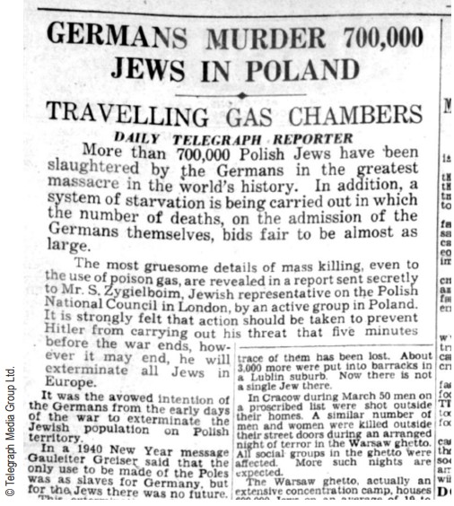 25 czerwca 1942 - Daily Telegraph opublikował artykuł zatytułowany „Niemcy mordują 700 000 Żydów w Polsce