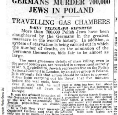 25 czerwca 1942 - Daily Telegraph opublikował artykuł zatytułowany „Niemcy mordują 700 000 Żydów w Polsce"