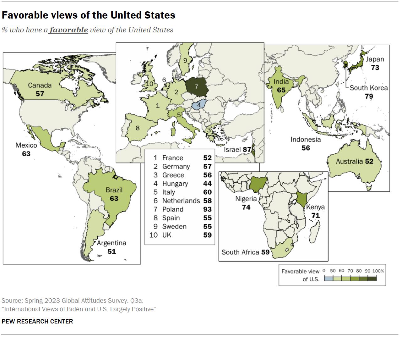 Postrzeganie USA w poszczególnych państwach świata, wiosna 2023
