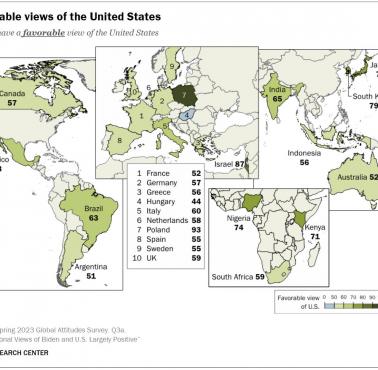 Postrzeganie USA w poszczególnych państwach świata, wiosna 2023