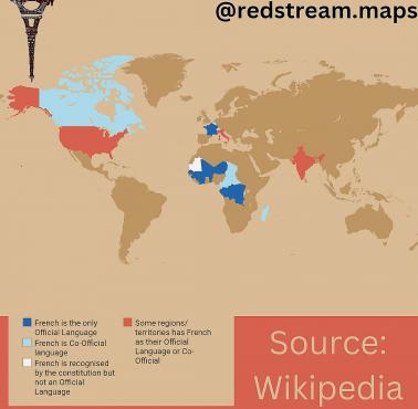 Mapa terytoriów, gdzie francuski jest językiem urzędowym