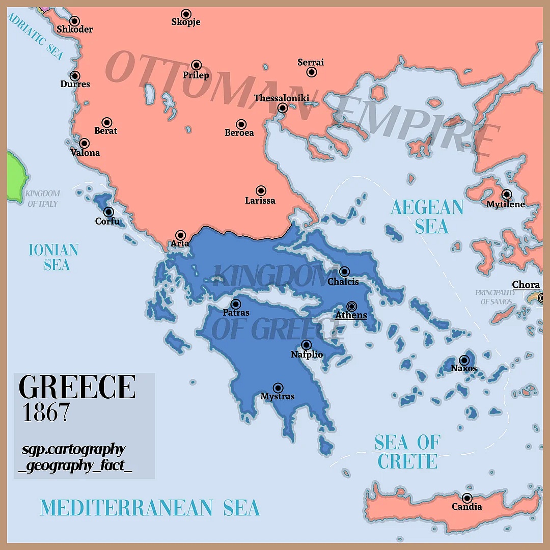 Mapa Grecji z 1867 roku