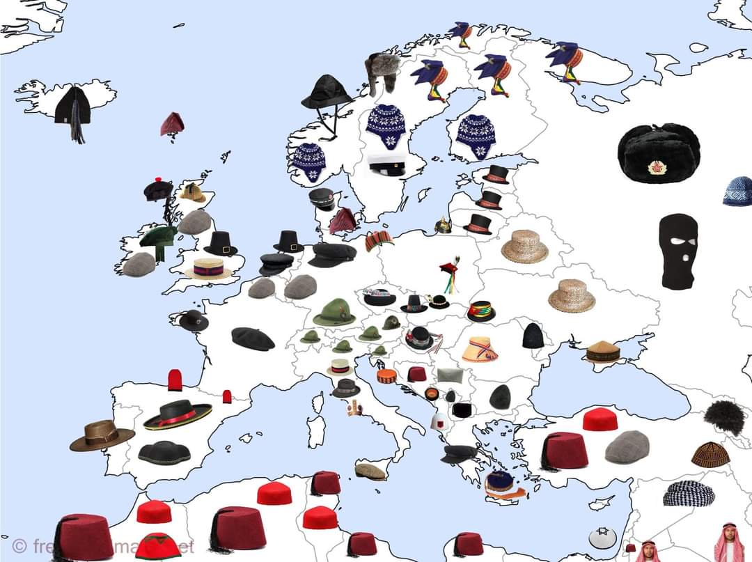 Popularne nakrycie głowy w poszczególnych państwach w Europie