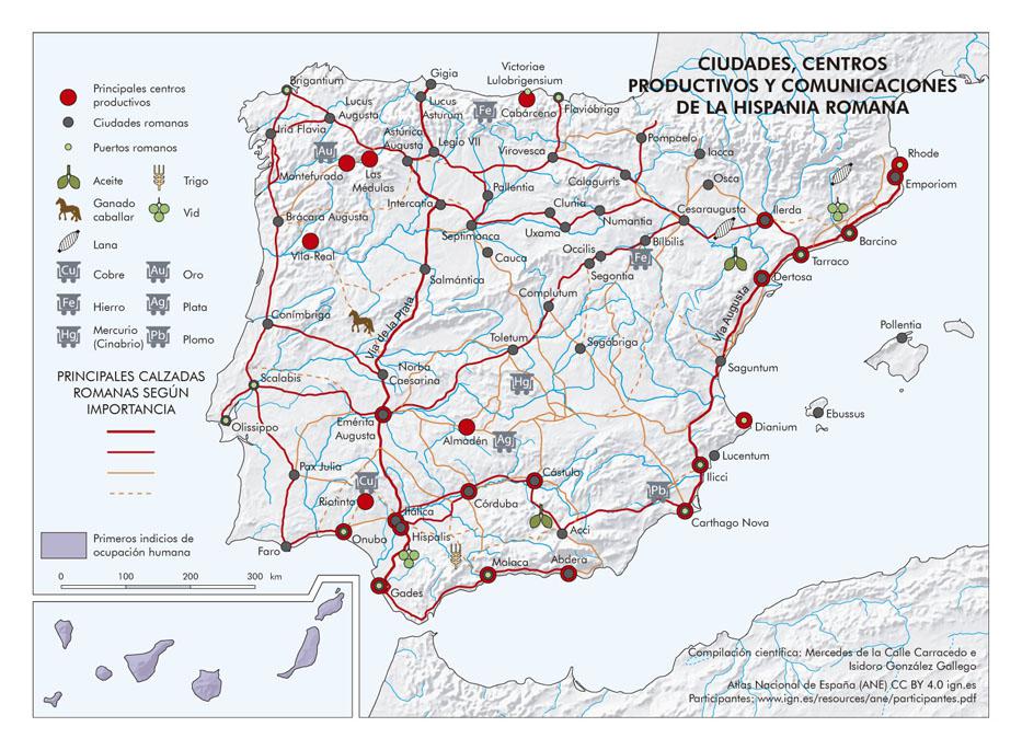 Główne miasta, zasoby i drogi w rzymskie w Hiszpanii