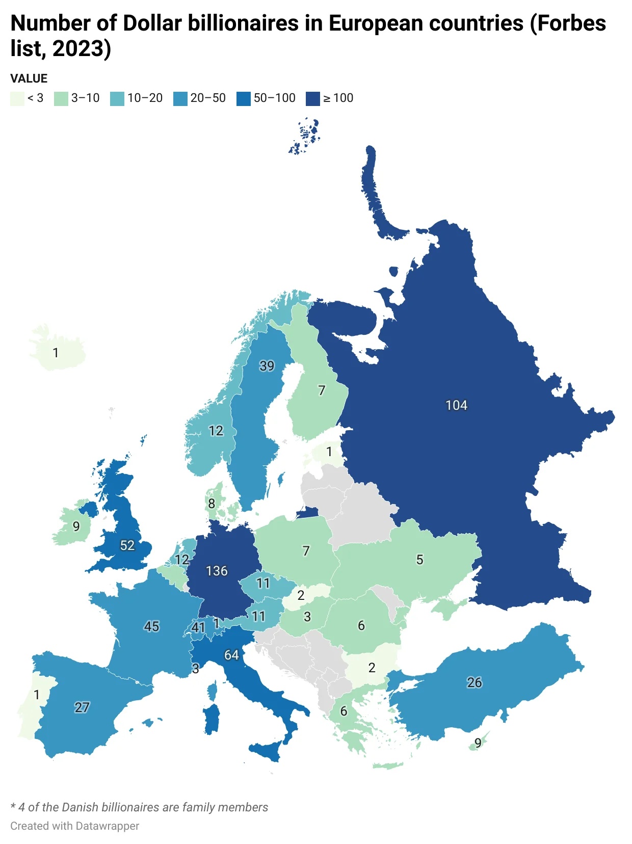 Kraje w Europie z największą liczbą miliarderów, 2023, Forbes