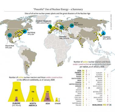 Liczba elektrowni jądrowych (w tym zamkniętych) w poszczególnych państwach świata, 2020