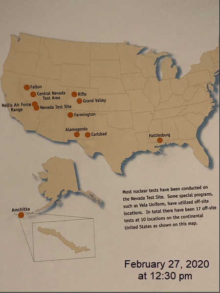 Miejsca prób jądrowych w USA podczas zimnej wojny, zrobione w Narodowym Muzeum Prób Atomowych w Las Vegas