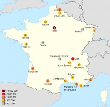 TOP20 miast francuskich pod względem liczby ludności
