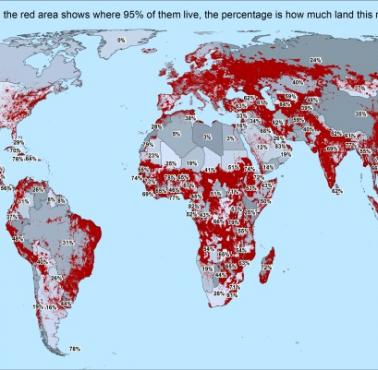Obszary, w których mieszka 95% populacji