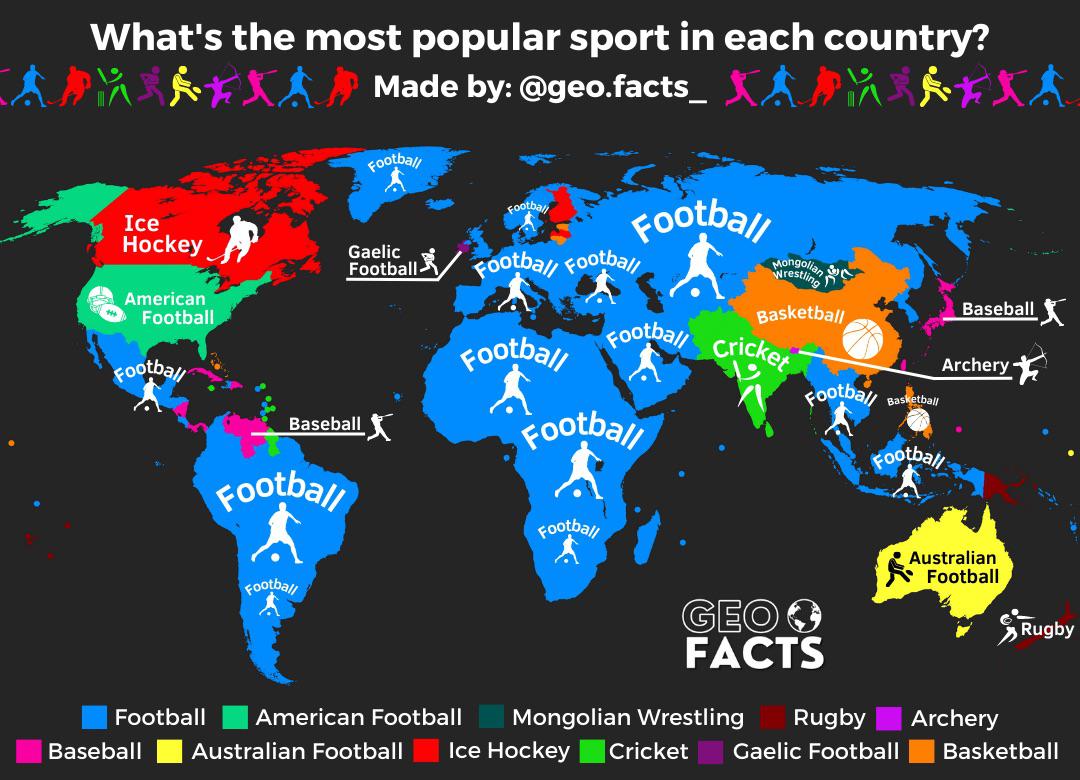 Najpopularniejsze sporty w poszczególnych państwach świata