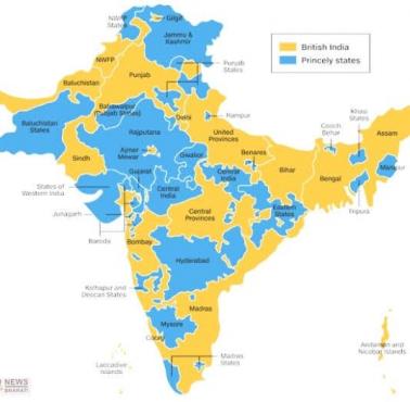 Brytyjskie kolonie w Indiach pod bezpośrednimi rządami i pozostawione przez nich zależne księstwa i królestwa