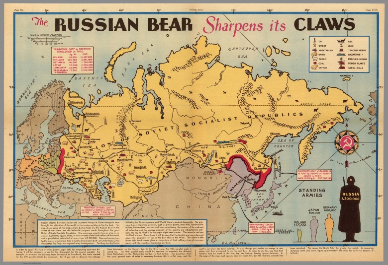 Amerykańska mapa ZSRR, autor Edwin L. Sundberg z 1944 roku
