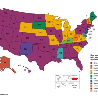 Najpopularniejsze imiona dziewczynek w poszczególnych stanach USA, 2022
