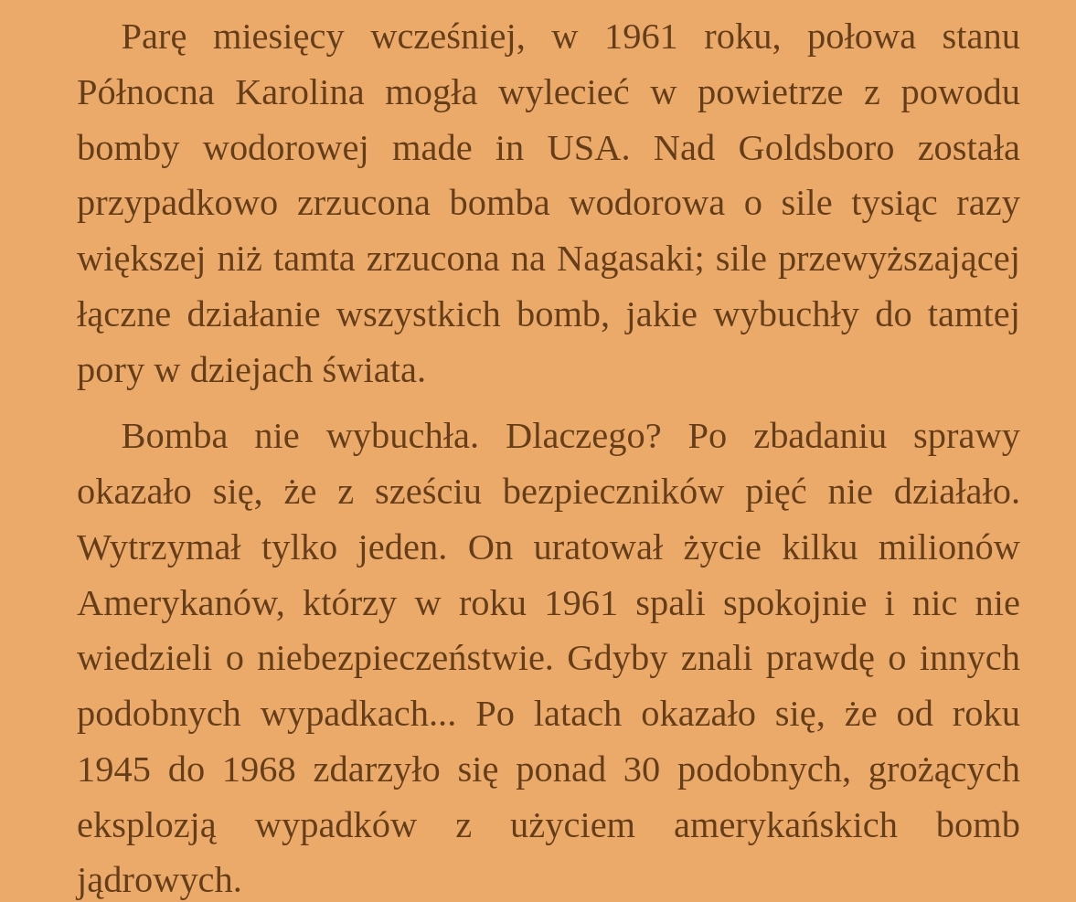 Przypadkowo zrzucona bomba wodorowa w 1961 roku mogła zniszczyć kilka amerykańskich miasteczek i wsi ...