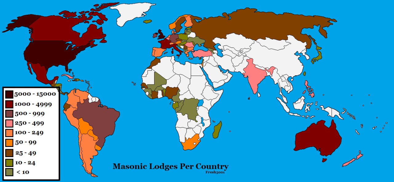 Popularność lóż masońskich na świecie
