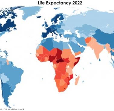 Spodziewana długość życia na świecie w 2022 roku
