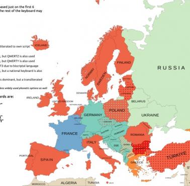 Mapa układów klawiatury łacińskiej w Europie