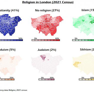 Dominujące religie w Londynie, 2021