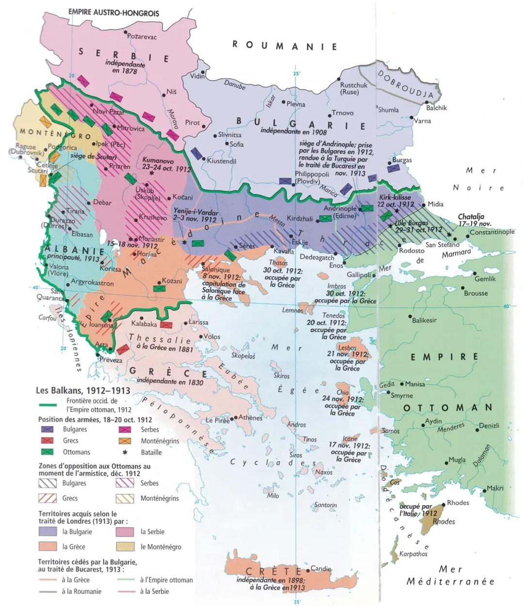 Mapa polityczna Bałkanów. Wojny bałkańskie 1912-1913