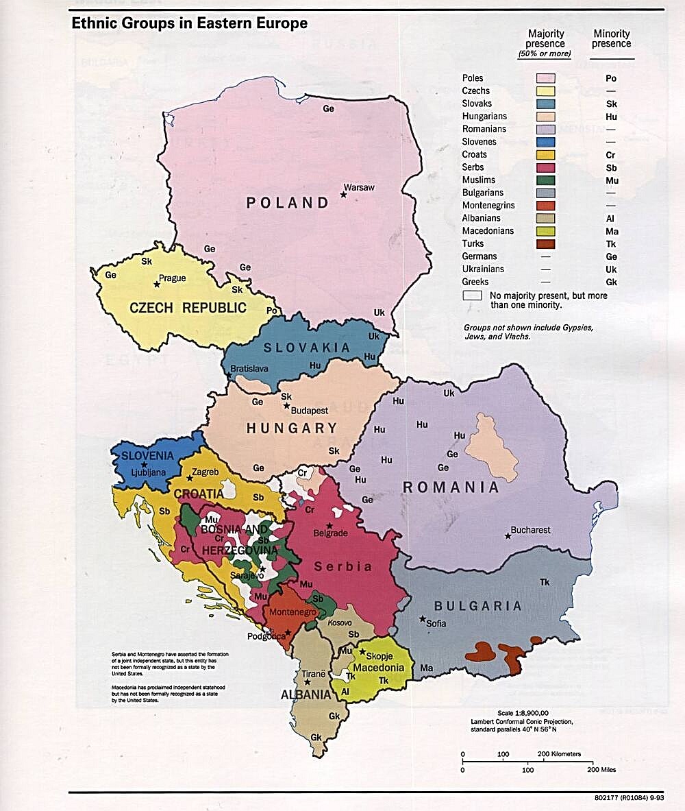 Mapa etniczna Europy Środkowej i Wschodniej na podstawie spisu powszechnego z 1993 roku