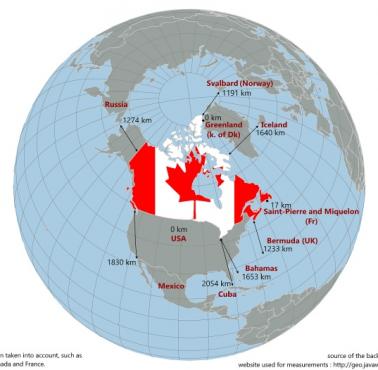 Top10 krajów położonych najbliżej Kanady