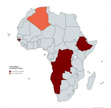Kraje afrykańskie, w których Kuba była zaangażowana militarnie (z poparciem sowieckim)