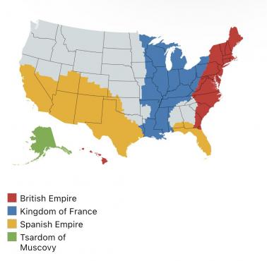 Mocarstwa kolonialne we współczesnych Stanach Zjednoczonych, 1775 r.