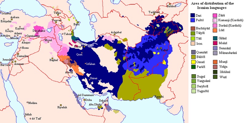 Zasięg języka perskiego (obecny Iran)