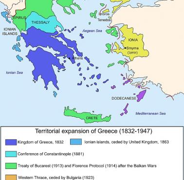 Ewolucja terytorialna Grecji w latach 1832-1947