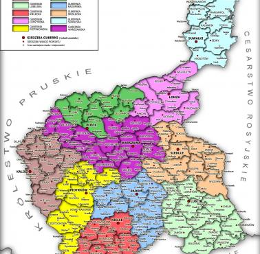 Mapa przedstawiająca Królestwo Polskie i jego podział administracyjny w 1907 r.