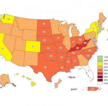 Współczynnik otyłości według stanu USA, 2022, CDC