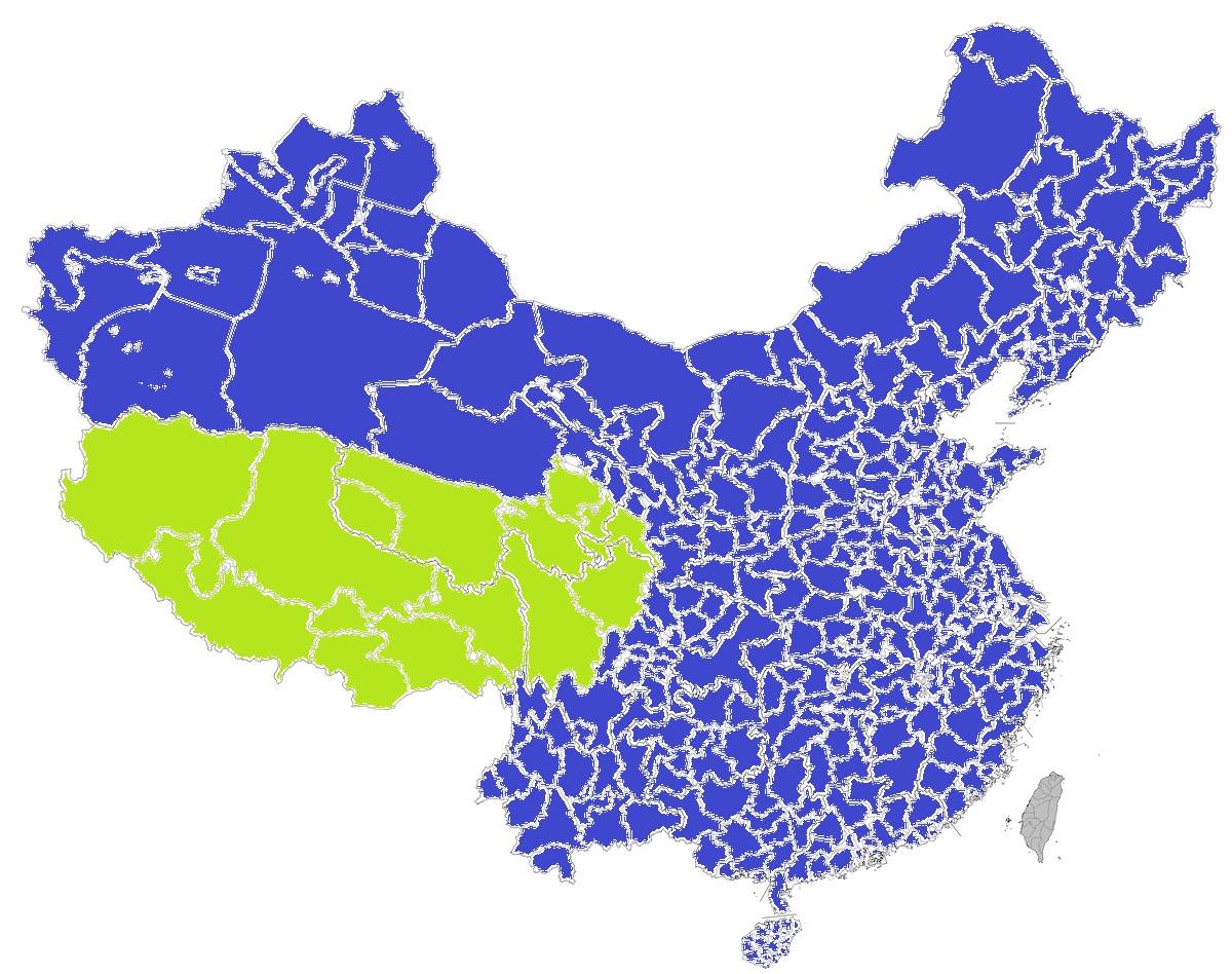 Mapa połączenia prefektur z większością tybetańską w Chinach